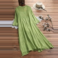 Clearsance Ljetne haljine za žene tiskane izrez posade A-line srednje dužine modne haljine za rukavu zeleno