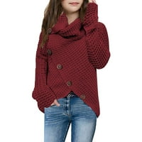Djevojke Zimski Jednobojni Džemper Sa Dugmetom Od Dolčevine Nepravilnog Ruba Grubog Pletenog Džempera
