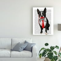 Zaštitni znak likovne umjetnosti 'Bostonski terijer s crvenom kravatom i brkovima' platnena Umjetnost