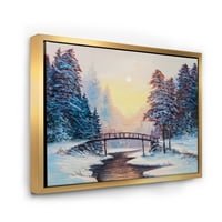 DesiganT 'snijeg pokriven pejzaž i mali most' tradicionalni uokvireni platno zidno umjetnički otisak