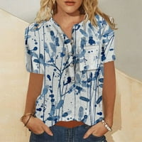 Ženske vrhove bluza Žene kratki rukav casual grafički grafički print modni Henley Tshirts Brown XL