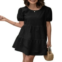 Sanviglor ženska majica haljina Swing sarafan majica kratke Mini haljine običan Kaftan Crni XL