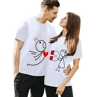 Odgovarajući Par Valentines Day T Shirt Kratki Rukav Crewneck Top Par T Shirt Za Žene