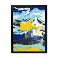 Designart 'apstraktna kompozicija mramora u plavoj i žutoj II' moderni uokvireni umjetnički Print