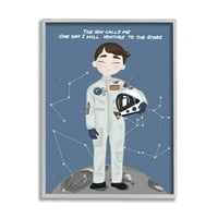 Stupell Industries Jednodnevno poduhvat za zvijezde dječaka astronaut mjesec grafički umjetnost siva uokvirena