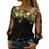Grafičke majice za žene za žene Ležerne prilike za žene Ležeran za bluzu Sequin Mrežnica s dugim rukavima