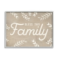 Stupell Industries Bless This Family Country Sentiment Plant Silhouette Border Graphic Art Grey Framered