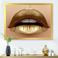 PRONAĐIŠTEN Kružnica žene papučene usne sa zlatnim ružnim ružnim modernim uramljenim umjetničkim otiskom