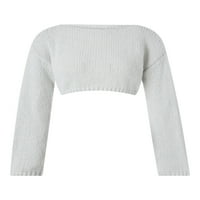 Ženski Dugi rukav Crop T-shirt Casual jednobojni okrugli vrat pleteni pulover vrhovi Streetwear Clubwear