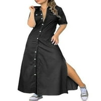 Frontwalk Chic Maxi haljina za žene Split hem haljine kratki rukav Chambray Denim košulja haljine tamno