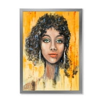 DemandArt 'djevojka sa zelenim očima i crnom utiskom kose' Moderni uokvireni umjetnički print