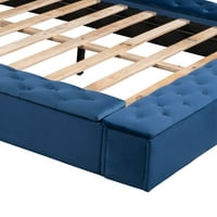 Čupavi krevet na platformi sa presvlakama sa pretincima za odlaganje, pune veličine, plava