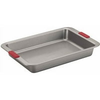 Cake Boss Basics non-Stick Bakeware 9 13 Svijetlosiva posuda za torte sa crvenim silikonskim hvataljkama