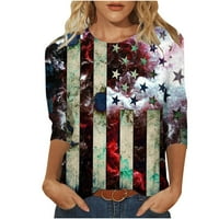 4. jula majice za žene modni novitet američka zastava Print rukav Crew Neck Plus Size majice