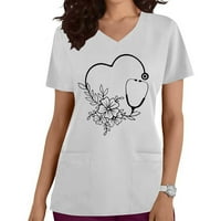 Leesechin ženska prilagođena majica Clearance bluza za dame dame uniforma radna odjeća Print V izrez kratki