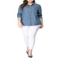 Jedinstvena povoljna ženska džepna Denim košulja za grudi Plus veličine