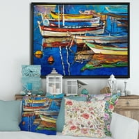Designart 'Boats Near Coastal Town Resting On the Water II' Nautical & Coastal Framed Canvas Wall Art