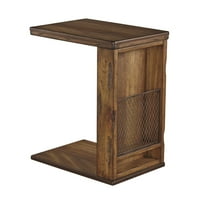 Benzara konzolni dizajn drvena stolica bočni stol sa držačem od metalne mreže, braon