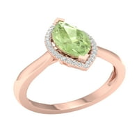 Carski dragi kamen 10k ružičasto zlato Markiza izrezana zelena ametist CT TW dijamantski Halo ženski prsten