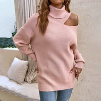 Ženski pleteni džemper Dugi rukav okrugli vrat džemper Pink L