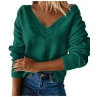 shpwfbe ženski džemperi ženski džemper s dugim rukavima s V izrezom pamučni kašmir labavi pleteni pulover