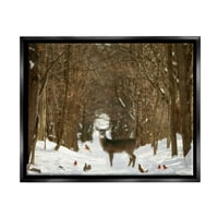Stupell Industries divlje šumske životinje okupljene usred snježnog drveća fotografija Jet Black floating Framed Canvas Print Wall Art, dizajn Carrie Ann Grippo-Pike