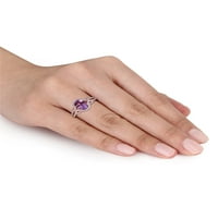 Carat T. G. W. ovalno rezani ametist i karatni T. W. dijamant okruglog reza 14kt prsten s podijeljenom