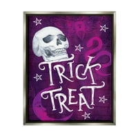 Stupell Industries Trick or Treat Purple Halloween holiday Painting Grey Floater Framed Art Print Wall