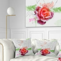 Designart lijepa ruža sa ružinim skicama - cvjetni jastuk-16x16