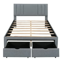 Krevet na platformi za presvlake pune veličine sa dvije ladice i uzglavljem, siva