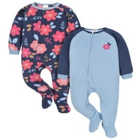 Gerber Baby & Toddler Girls Microfleece pokrivač za spavanje pidžama, 2-pakovanje, veličine 0 3m-5t