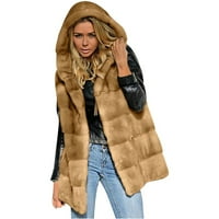 Ženski kaputi i jakne klirens Faux-FurGilet bez struka jednobojna jakna s kapuljačom Outwear Meki plišani