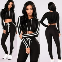 Ženski Casual Crop Top Hoodie i trenerke-Crni L