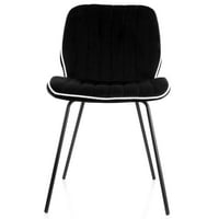 Elama baršunasta Čupava stolica u crnoj boji sa crnim metalnim nogama