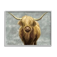 Stupell Industries Distressed Patterned Highland Cattle grafička Umjetnost siva uokvirena Art Print Wall