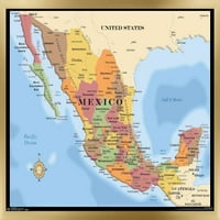 Mapa - Meksiko zidni poster sa push igle, 14.725 22.375