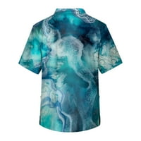 Dress Shirt stalna odjeća Muška štampa kratki rukav V-izrez Radna bluza prsa džep njegovatelj Top Cyan