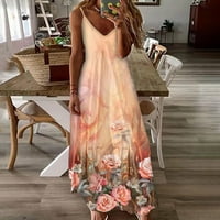 Dyegold sarafani za žene Ležerna plaža-Maxi haljine na plaži za žene s V-izrezom s cvjetnim printom s remenom Summer Swing dugi trendi maturalni sarafan