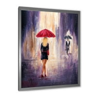 Designart 'djevojka s kišobranom hoda po kiši II' Francuska zemlja uokvirena umjetnički Print