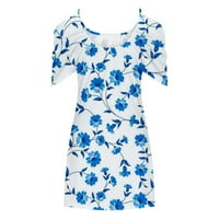 Okrugla haljina bez rukava Žene Ležerne prilike sa labavim ljetnim cvjetnim tiskovaonom haljinom od plaže Off Off haljine Tinejdžeri Obrtni haljina plava xxxxxl
