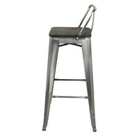 Dizajn grupa bar visina srednje leđa metalne stolice sa tamnim drvenim sjedištem, Gunmetal, Set 2