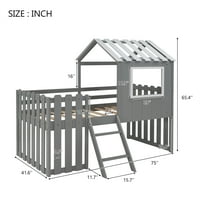Aukfa Wood House Loft Bed-Twin Loft bed Frame sa rustikalnom ogradom u obliku zaštitne ograde za djecu