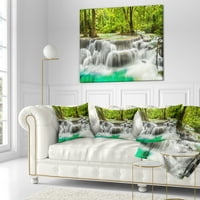 Designart panoramski vodopad Erawan - jastuk za bacanje pejzažne fotografije-16x16