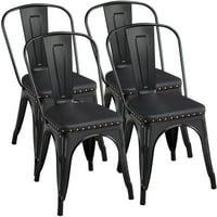 MART Industrijska metalna trpezarijska stolica sa klinovima sa jastukom, Set od 4, Crna