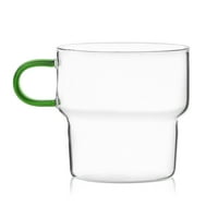 JavaFly staklena šolja sa zelenom ručkom, Set prozirnih šoljica za kafu i čaj, topla ili hladna pića,
