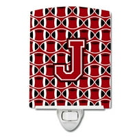 Caroline's blago CJ1073-JCNL slovo J Fudbal crvena, crna i bijela keramička noćna svjetlost, 6x4x3