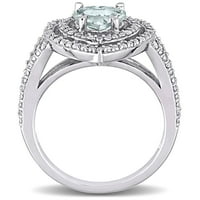 Miabella Women's 1- Carat Aquamarine i Carat Diamond 10kt Bijeli zlatni Double Halo Ring
