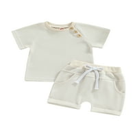 Thaisu Ljetna Odjeća Za Bebe, Pletena Majica Za Vafle Sa Kratkim Rukavima + Prednje Kratke Hlače Sa Čvorom