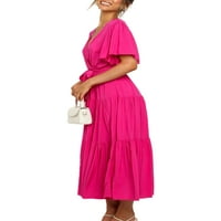 Colisha Ladies Sundress kratki rukav Ljeto Midi haljina V Swing Haljine Comfy boemska solidna boja Rose