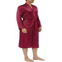 Unique Bargains muški satenski ogrtač noćni ogrtač dugi rukavi pidžama bade mantil